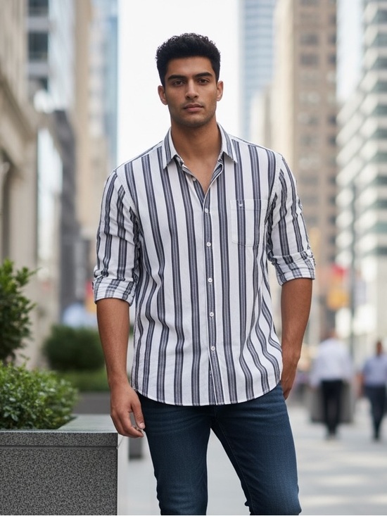 Perry Ellis Other - Men's Vintage Perry Ellis White & Grey Vertical Stripe Button-Down Shirt. XL
